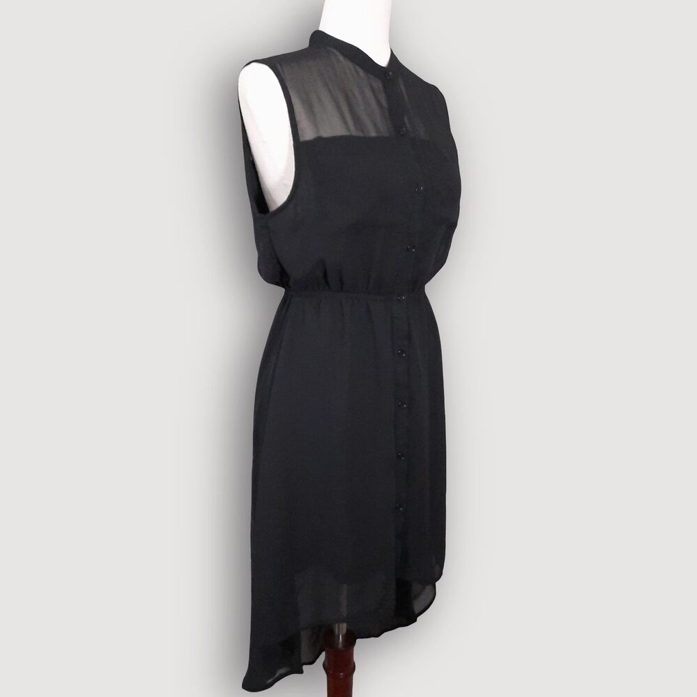 Forever 21 Black Dress Size Medium High-Low Sheer Panels Sleeveless Knee Length